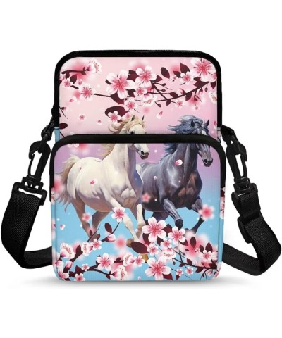 Crossbody Bag Sling Purse Cell Phone Holder Shoulder Bag for Women Men Kids with Removable Adjustable Strap Horse Peach Bloss...