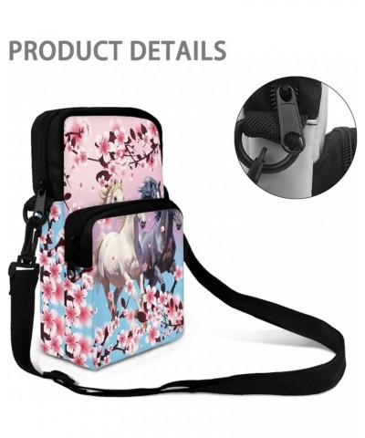 Crossbody Bag Sling Purse Cell Phone Holder Shoulder Bag for Women Men Kids with Removable Adjustable Strap Horse Peach Bloss...