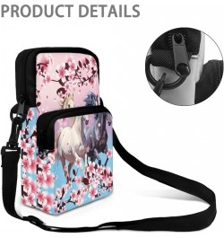 Crossbody Bag Sling Purse Cell Phone Holder Shoulder Bag for Women Men Kids with Removable Adjustable Strap Horse Peach Bloss...