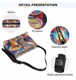 Bunny Cat Easter Day PU Leather Shoulder Bag Crossbody Mens Shoulder Bag Travel Crossbody Bags Abstract Musical Instrument $1...