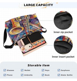 Bunny Cat Easter Day PU Leather Shoulder Bag Crossbody Mens Shoulder Bag Travel Crossbody Bags Abstract Musical Instrument $1...