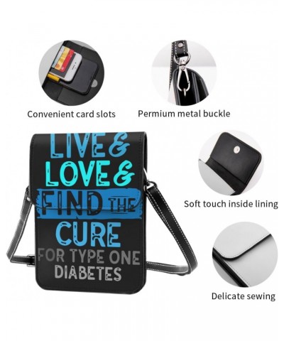 Women Small Crossbody Bag Leather Cell Phone Purse Wallet (Love Find Cure For Type One Diabetes) $17.00 Crossbody Bags