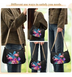 Flamingos Tropical Flowers Shoulder Bag for Women Fabric Crescent Handbag with Zipper Chain Clutch Purses for Girls Travel Pa...