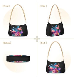 Flamingos Tropical Flowers Shoulder Bag for Women Fabric Crescent Handbag with Zipper Chain Clutch Purses for Girls Travel Pa...