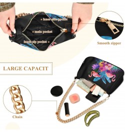 Flamingos Tropical Flowers Shoulder Bag for Women Fabric Crescent Handbag with Zipper Chain Clutch Purses for Girls Travel Pa...