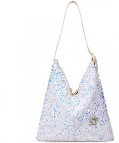 Womens Mermaid Sequins Shoulder Bag Reversible Sequin Handbag Purse Sparkling Tote Shiny Hobo Bag A-white $13.53 Totes