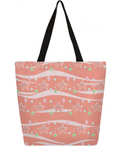 Double-Sided Print Canvas Tote, Featuring Ocean & Starfish $13.10 Totes