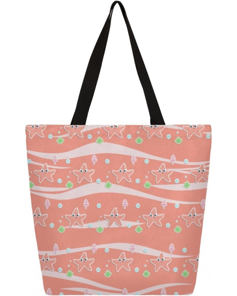 Double-Sided Print Canvas Tote, Featuring Ocean & Starfish $13.10 Totes