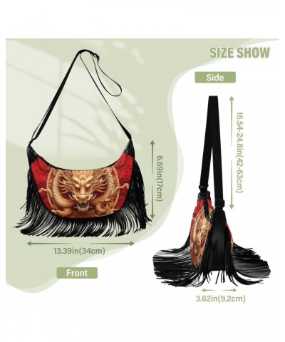 Women's Fringe Crossbody Tassel Purse Gold Red Dragon Hobo Shoulder Bags Crossbody Handbag with Adjustable Shoulder Straps $1...