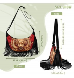 Women's Fringe Crossbody Tassel Purse Gold Red Dragon Hobo Shoulder Bags Crossbody Handbag with Adjustable Shoulder Straps $1...