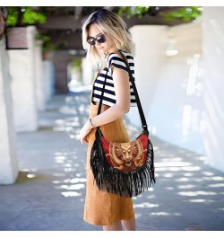 Women's Fringe Crossbody Tassel Purse Gold Red Dragon Hobo Shoulder Bags Crossbody Handbag with Adjustable Shoulder Straps $1...