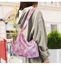 Modern Pink Geometry Fluffy Crossbody Bag Furry Tote Bags for Women Fuzzy Purse Handbag Lady Shoulder Bag Large Plush Bag wit...