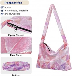 Modern Pink Geometry Fluffy Crossbody Bag Furry Tote Bags for Women Fuzzy Purse Handbag Lady Shoulder Bag Large Plush Bag wit...