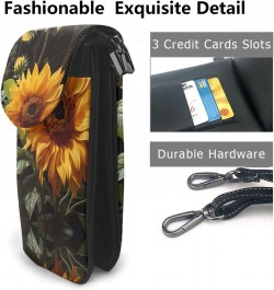 women leather Cell Phone Purse yellow sunflower on a brown background pattern Soft, durable and waterproof PU leather Conveni...