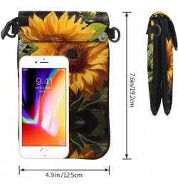 women leather Cell Phone Purse yellow sunflower on a brown background pattern Soft, durable and waterproof PU leather Conveni...