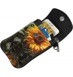 women leather Cell Phone Purse yellow sunflower on a brown background pattern Soft, durable and waterproof PU leather Conveni...