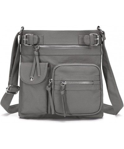 Women's Leather Shoulder Bag Retro Hobo Crossbody Purse Large Capacity Casual Tote Satchel for Work Grey $23.39 Totes