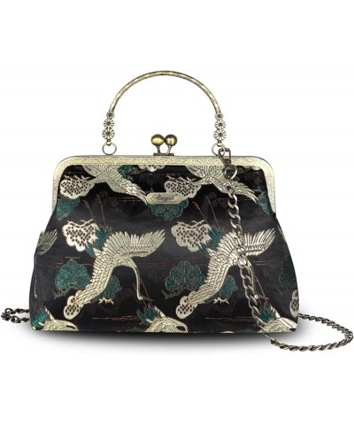 Floral Top Handle Handbag Chain Strap Women Kiss Lock Canvas Frame Shoulder Bag Animal-embroidery $25.19 Shoulder Bags