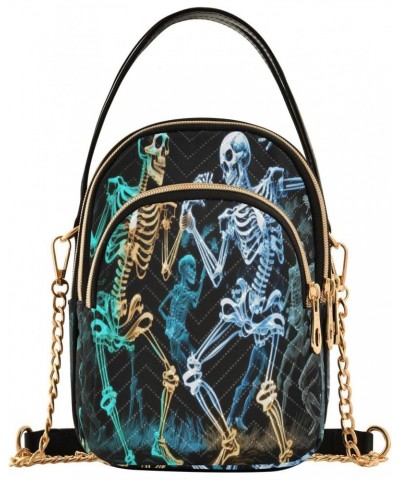 Women's Crossbody Handbags Clutch Phone Purse Dancing Skeletons Stylish Shoulder Bag with Detachable Chain Strap $14.03 Shoul...