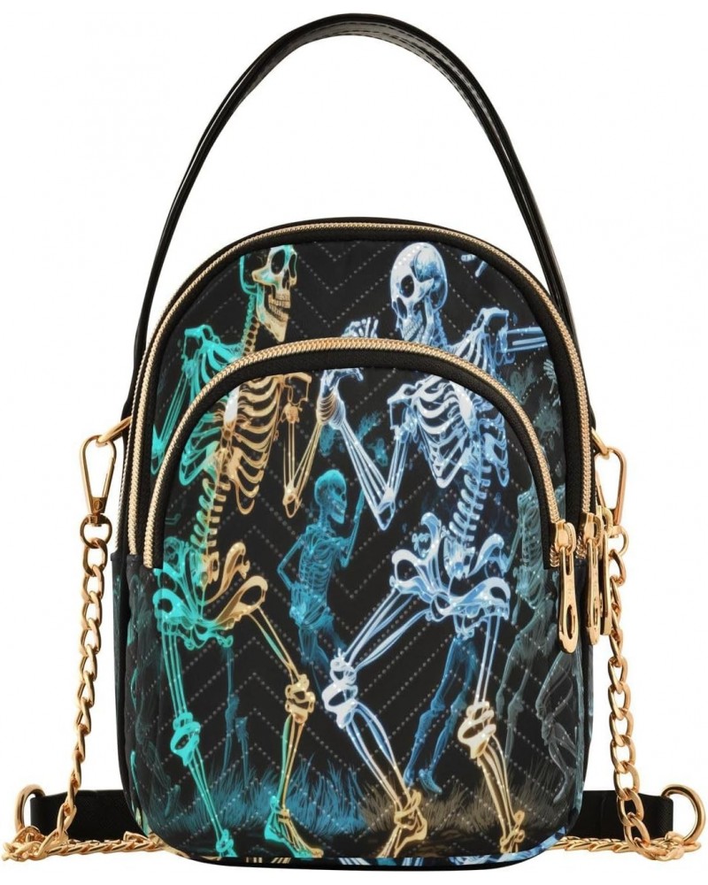 Women's Crossbody Handbags Clutch Phone Purse Dancing Skeletons Stylish Shoulder Bag with Detachable Chain Strap $14.03 Shoul...