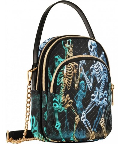 Women's Crossbody Handbags Clutch Phone Purse Dancing Skeletons Stylish Shoulder Bag with Detachable Chain Strap $14.03 Shoul...