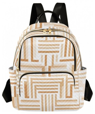 White Beige Brown Design Women's Backpack Purse Quilted Quilted Travel Bag White Beige Geometric Design Medium $19.88 Backpacks