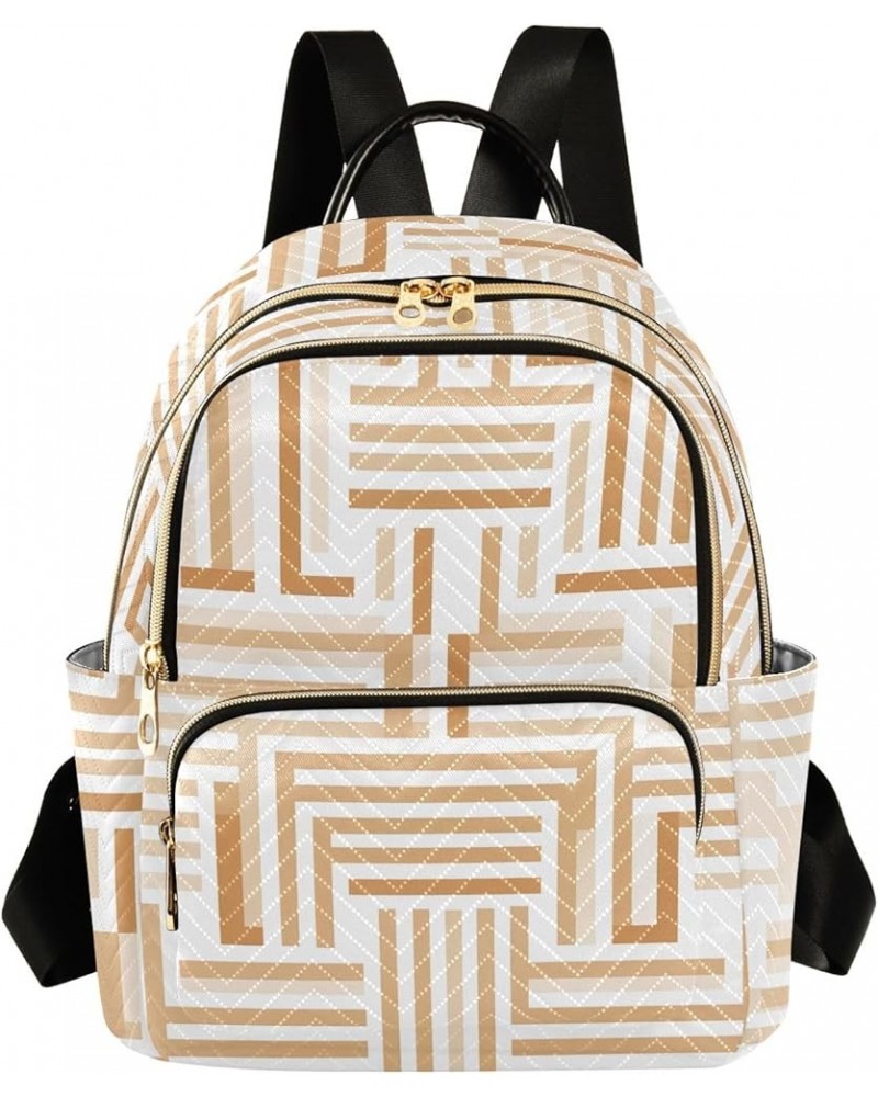 White Beige Brown Design Women's Backpack Purse Quilted Quilted Travel Bag White Beige Geometric Design Medium $19.88 Backpacks