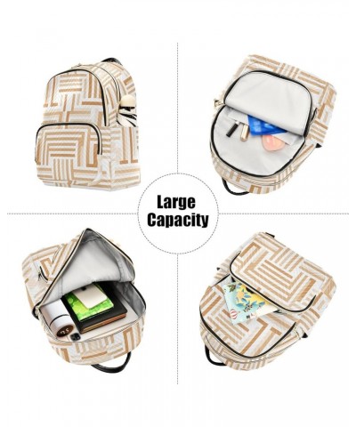 White Beige Brown Design Women's Backpack Purse Quilted Quilted Travel Bag White Beige Geometric Design Medium $19.88 Backpacks