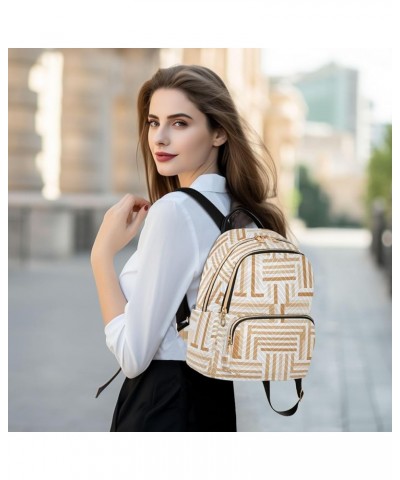 White Beige Brown Design Women's Backpack Purse Quilted Quilted Travel Bag White Beige Geometric Design Medium $19.88 Backpacks