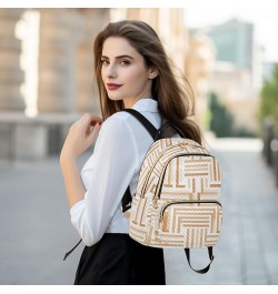 White Beige Brown Design Women's Backpack Purse Quilted Quilted Travel Bag White Beige Geometric Design Medium $19.88 Backpacks