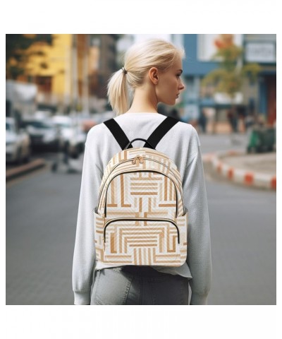 White Beige Brown Design Women's Backpack Purse Quilted Quilted Travel Bag White Beige Geometric Design Medium $19.88 Backpacks