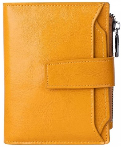 Women's Small Leather RFID Blocking Bifold Zipper Pocket Wallet Ladies Credit Card Slots Purse with id Window Yellow $13.73 W...