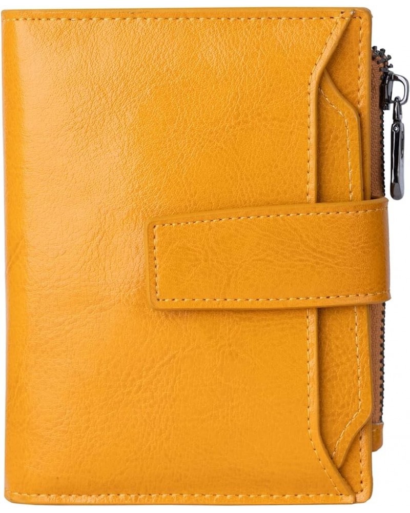 Women's Small Leather RFID Blocking Bifold Zipper Pocket Wallet Ladies Credit Card Slots Purse with id Window Yellow $13.73 W...