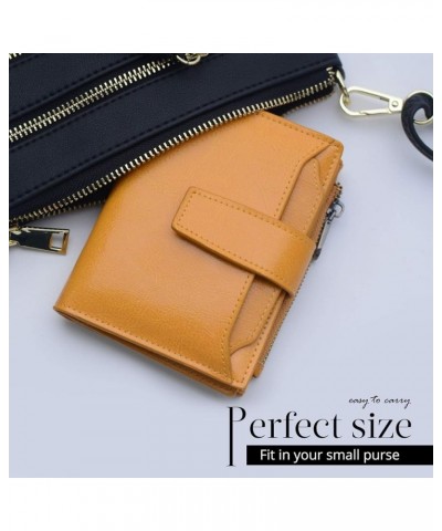 Women's Small Leather RFID Blocking Bifold Zipper Pocket Wallet Ladies Credit Card Slots Purse with id Window Yellow $13.73 W...