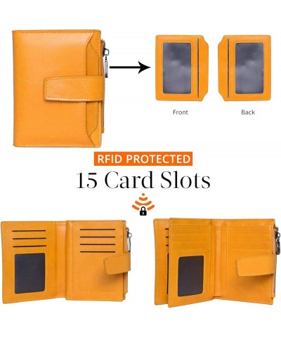 Women's Small Leather RFID Blocking Bifold Zipper Pocket Wallet Ladies Credit Card Slots Purse with id Window Yellow $13.73 W...