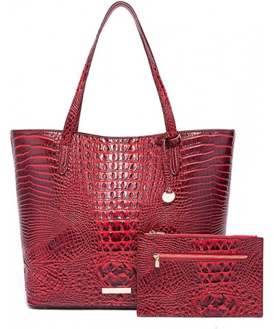 Leather Crocodile-Embossed Pattern With Women Handbags Large Tote Shoulder Bag Top Handle Satchel Hobo Claret $38.84 Hobo Bags