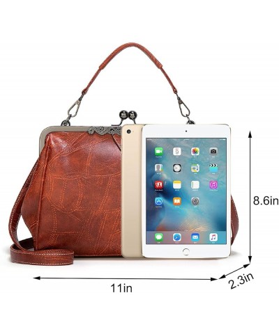 Women Retro Hollow Oil Wax PU Leather Handbag Multiple Collocations Handbags Kiss Lock Messenger Bag Coffee $25.19 Handbags