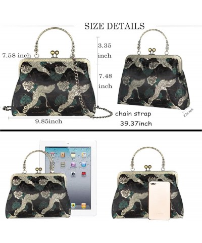 Floral Top Handle Handbag Chain Strap Women Kiss Lock Canvas Frame Shoulder Bag Animal-embroidery $25.19 Shoulder Bags