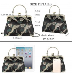 Floral Top Handle Handbag Chain Strap Women Kiss Lock Canvas Frame Shoulder Bag Animal-embroidery $25.19 Shoulder Bags