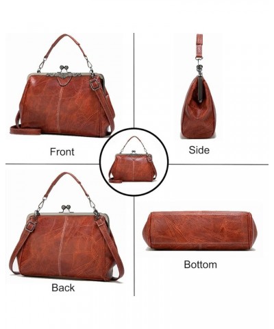 Women Retro Hollow Oil Wax PU Leather Handbag Multiple Collocations Handbags Kiss Lock Messenger Bag Coffee $25.19 Handbags