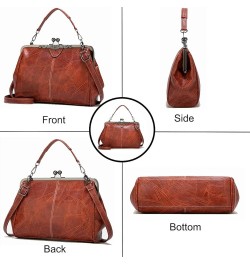 Women Retro Hollow Oil Wax PU Leather Handbag Multiple Collocations Handbags Kiss Lock Messenger Bag Coffee $25.19 Handbags