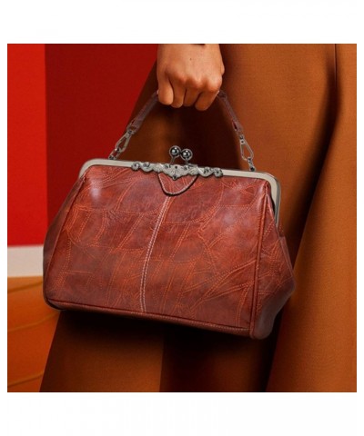 Women Retro Hollow Oil Wax PU Leather Handbag Multiple Collocations Handbags Kiss Lock Messenger Bag Coffee $25.19 Handbags