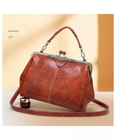 Women Retro Hollow Oil Wax PU Leather Handbag Multiple Collocations Handbags Kiss Lock Messenger Bag Coffee $25.19 Handbags