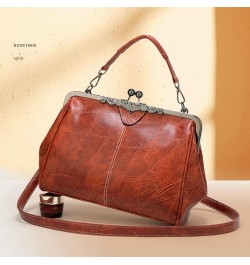 Women Retro Hollow Oil Wax PU Leather Handbag Multiple Collocations Handbags Kiss Lock Messenger Bag Coffee $25.19 Handbags