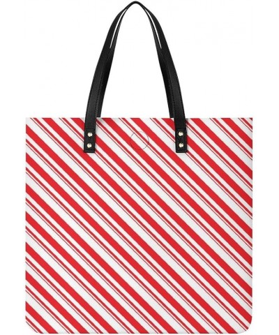 Women Christmas Red Stripes Candy Cane Art Tote Satchel Soft Leather Hobo Handbags, Large Volume Shoulder Tote Bags for Trave...