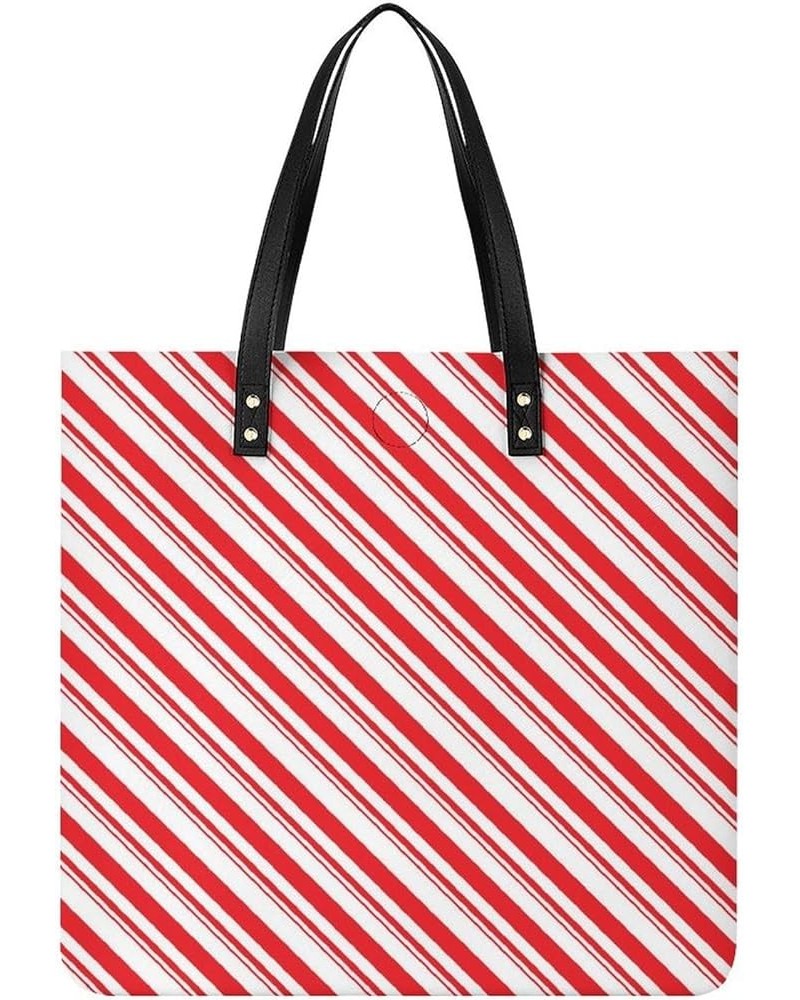 Women Christmas Red Stripes Candy Cane Art Tote Satchel Soft Leather Hobo Handbags, Large Volume Shoulder Tote Bags for Trave...