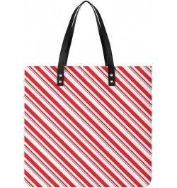 Women Christmas Red Stripes Candy Cane Art Tote Satchel Soft Leather Hobo Handbags, Large Volume Shoulder Tote Bags for Trave...