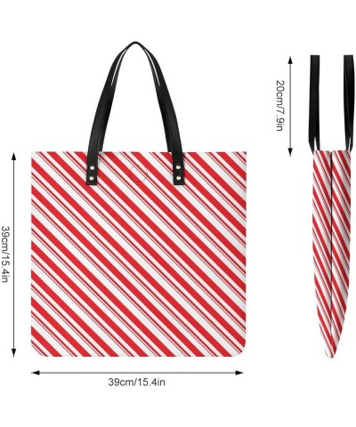 Women Christmas Red Stripes Candy Cane Art Tote Satchel Soft Leather Hobo Handbags, Large Volume Shoulder Tote Bags for Trave...