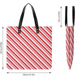 Women Christmas Red Stripes Candy Cane Art Tote Satchel Soft Leather Hobo Handbags, Large Volume Shoulder Tote Bags for Trave...