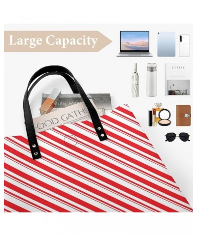 Women Christmas Red Stripes Candy Cane Art Tote Satchel Soft Leather Hobo Handbags, Large Volume Shoulder Tote Bags for Trave...